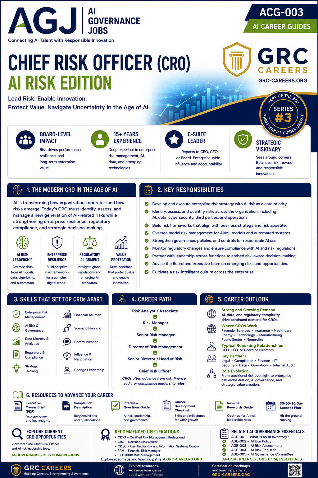 Chief Risk Officer (CRO) AI Risk Edition career guide: the modern CRO in the age of AI, key responsibilities, skills that set top CROs apart, career path, career outlook, and resources to advance your career